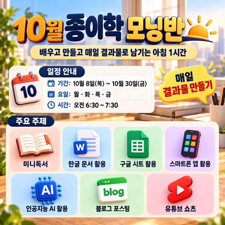 2026년 10월 종이학 모닝반 안내 이미지