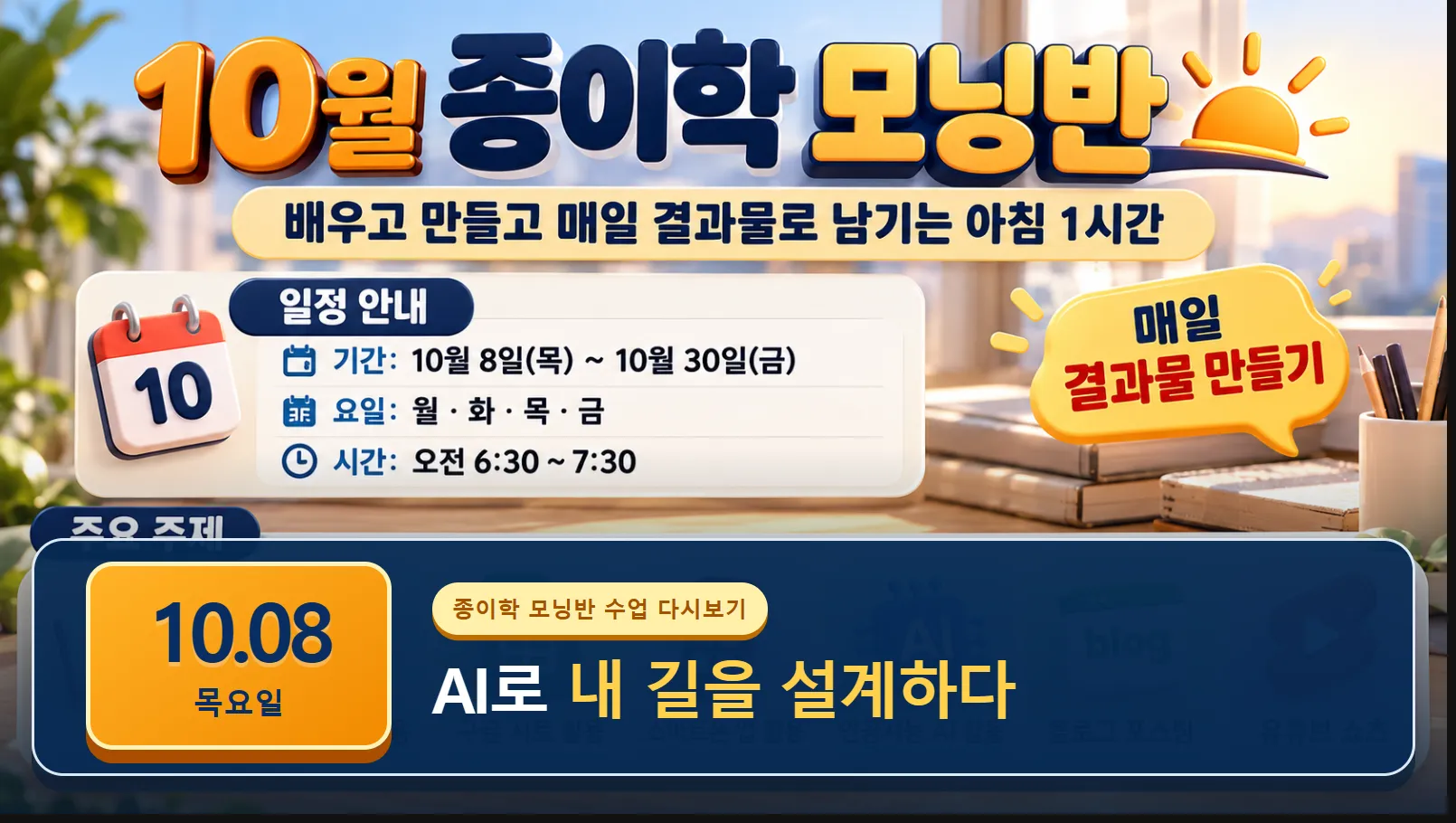10월 8일 종이학 모닝 AI 내 길 설계 유튜브 썸네일