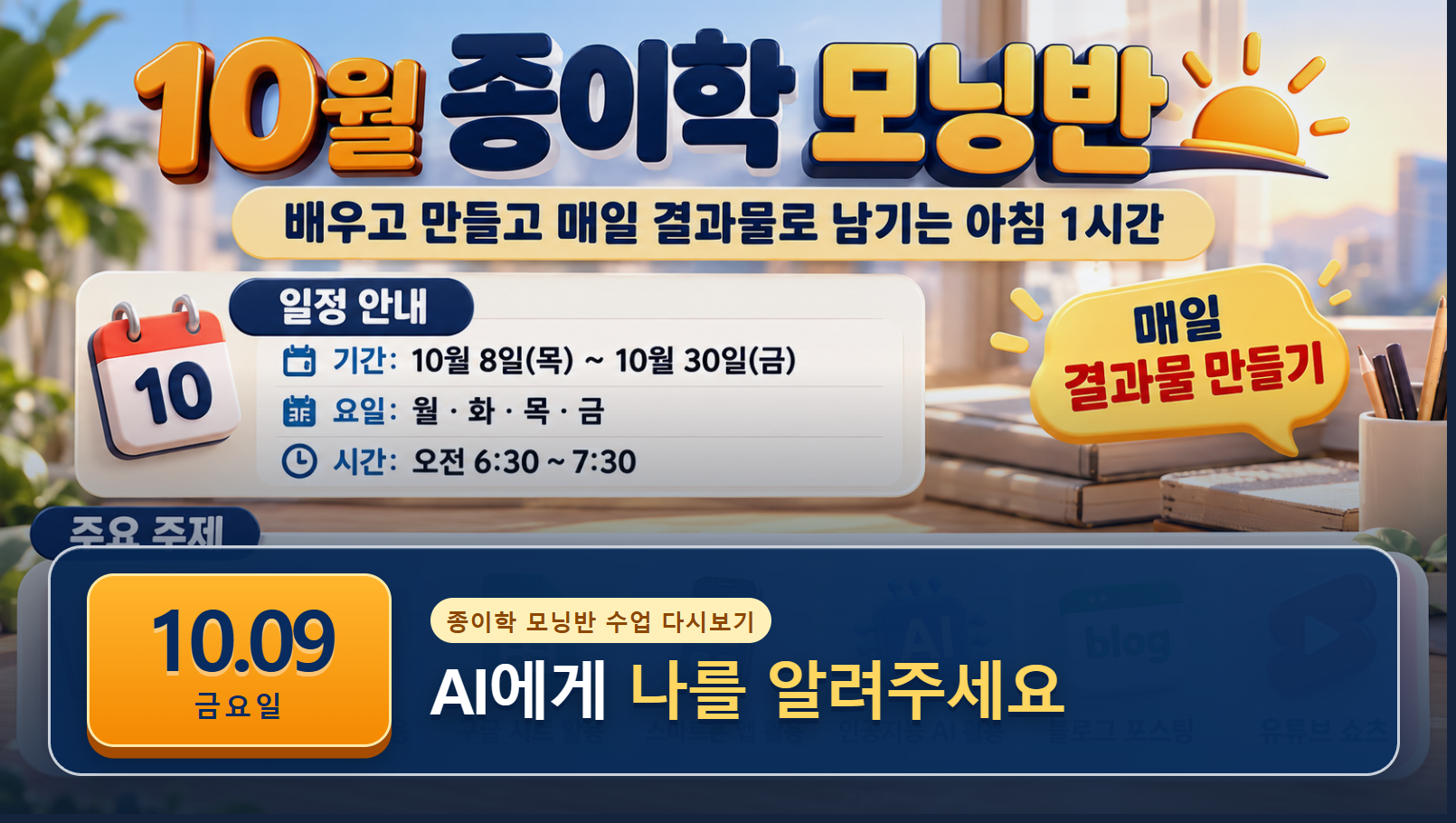 10월 9일 종이학 모닝 AI에게 나를 알려라 유튜브 썸네일